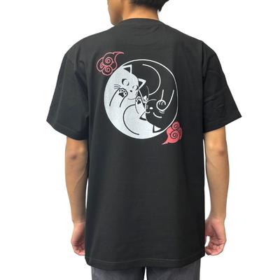 Oz Super Printed Tomoe Black Size 4L [Edo Ten] T-shirt, 7.4 Heavyweight, Cat, (Back Print), (3XL)