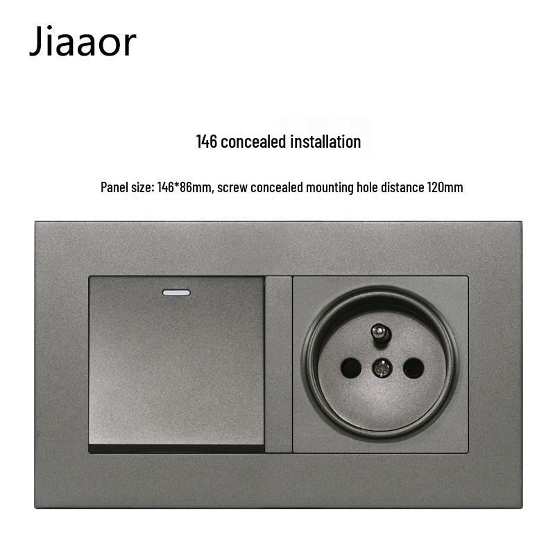 16A Grau Französische Doppel-Gang-Schalter- & Steckdosenleiste mit USB+Typ C, Unterputzmontage, Typ 86