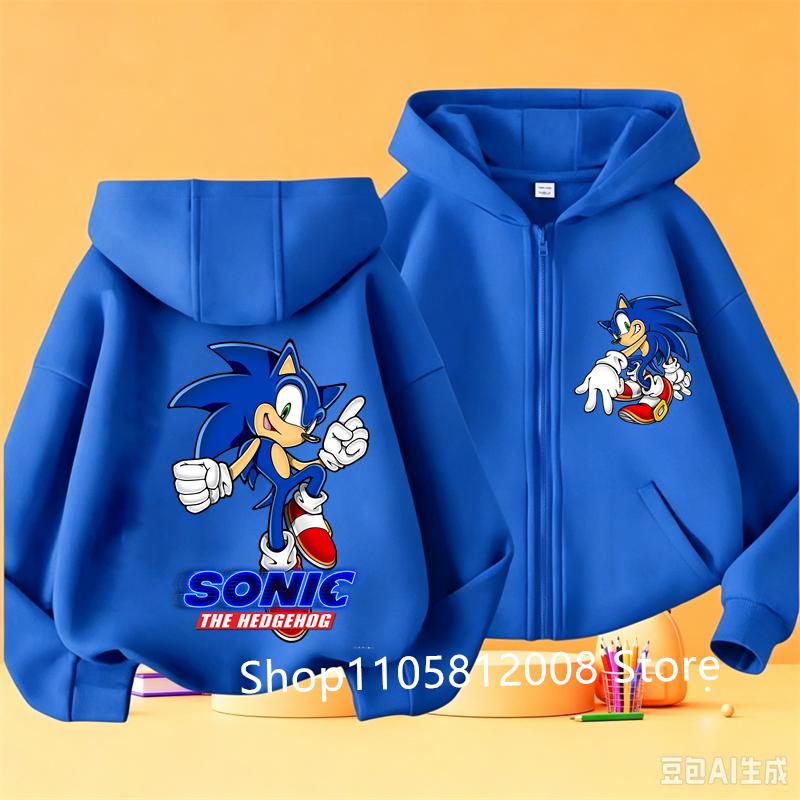 Anime Sonics Kids Thin Hooded Jacket Zipper Sweatshirts Outwear Fashion Spring Fall Hoodies Sportwear Children Clothes Boys Gift