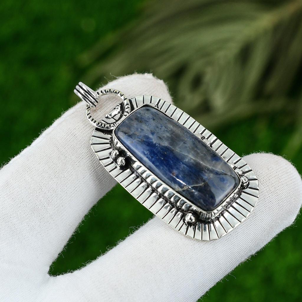 Daughters Day Deal 925 Sterling Silver Sodalite Gemstone Bezel Pendant Jewelry