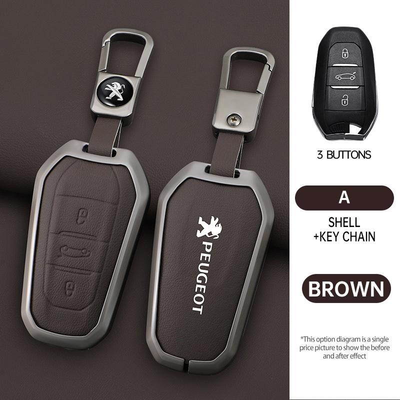 Alloy Leather Car Key Case Bag Cover Shell Holder For Peugeot 208 308 408 508 2008 K3008 4008 5008 Protector Keychain Accessories