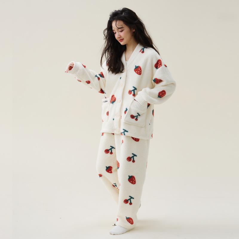 Autumn and Winter, Coral Fleece, Women's Cardigans, Thick Pajamas, Suits, Home Clothes, Warm Pajamas for Autumn and Winter, Thick Design