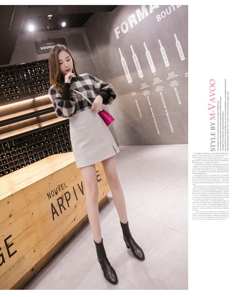 2024 Autumn/Winter Black PU Leather High Waist A-Line Midi Skirt with Slit - Sexy, Slimming Women's Hip Wrap Skirt