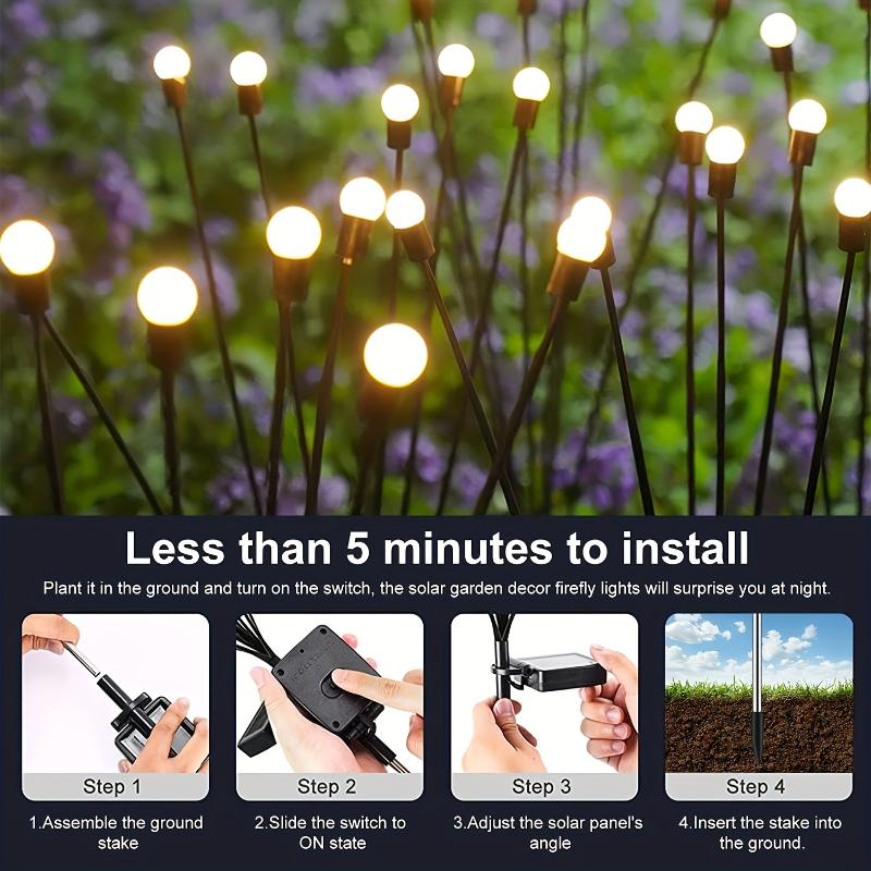 Solar Powered Garden Floor Lights, Star Burst Flickering Firefly Lights, Outdoor Courtyard Christmas Party Decorations