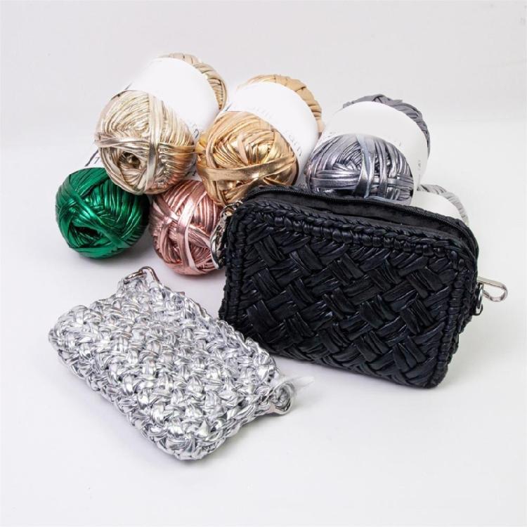 Metallic Knitting Yarn 87.48Yard Metallic Tshirt Yarn for Crochet Bag Basket Knitting Project Handbags Home Decoration