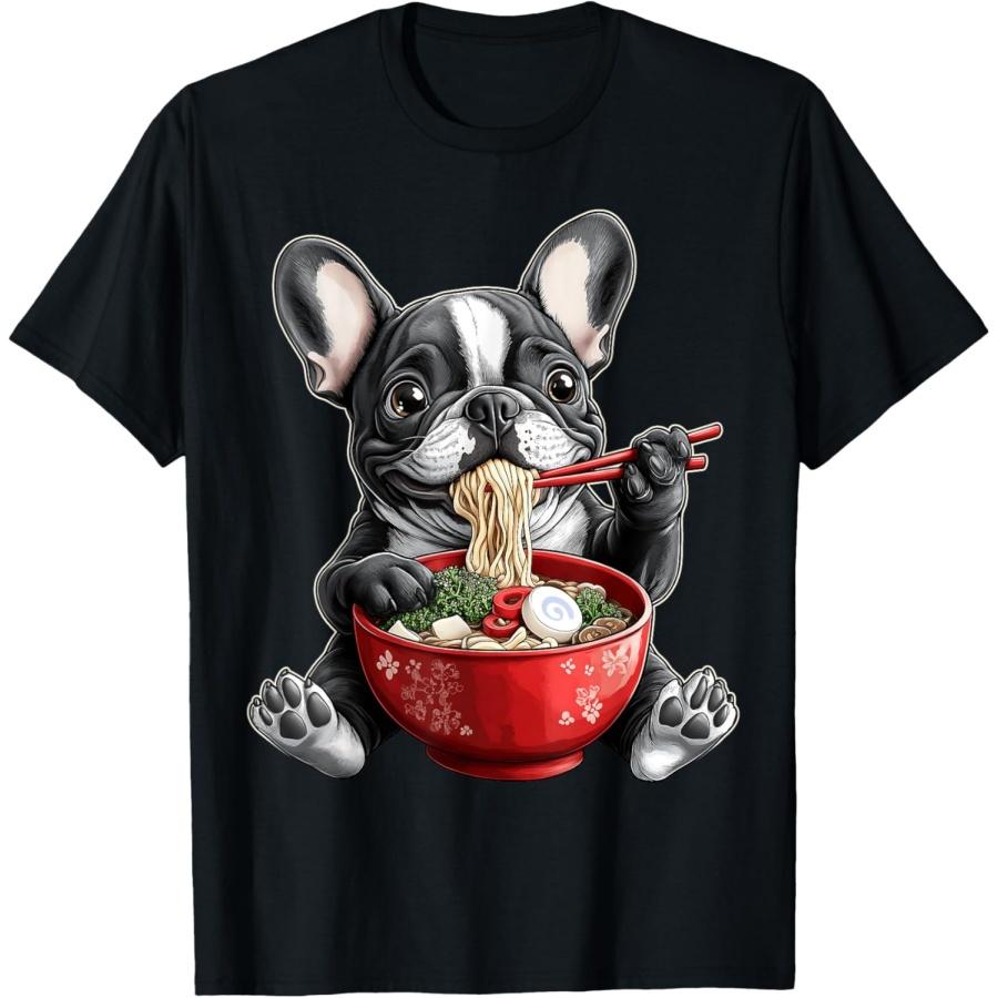 

French Bulldog Frenchie Dog Ramen Japanese Noodles T-Shirt S чорний