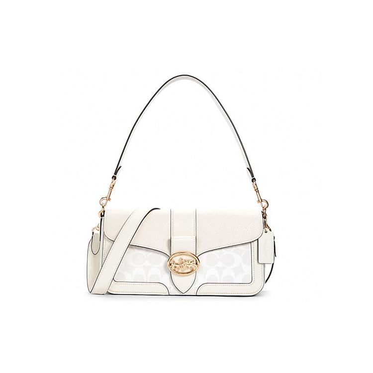 New COACH Georgie Canvas With Leather Shoulder Bag Handbag Medium Size Women's White C4067-IMQQ4
