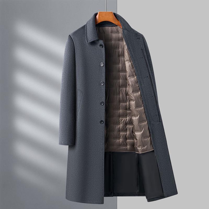 Men s Korean Style Detachable Down Liner Wool Overcoat, Winter 2025 XL Plus серый