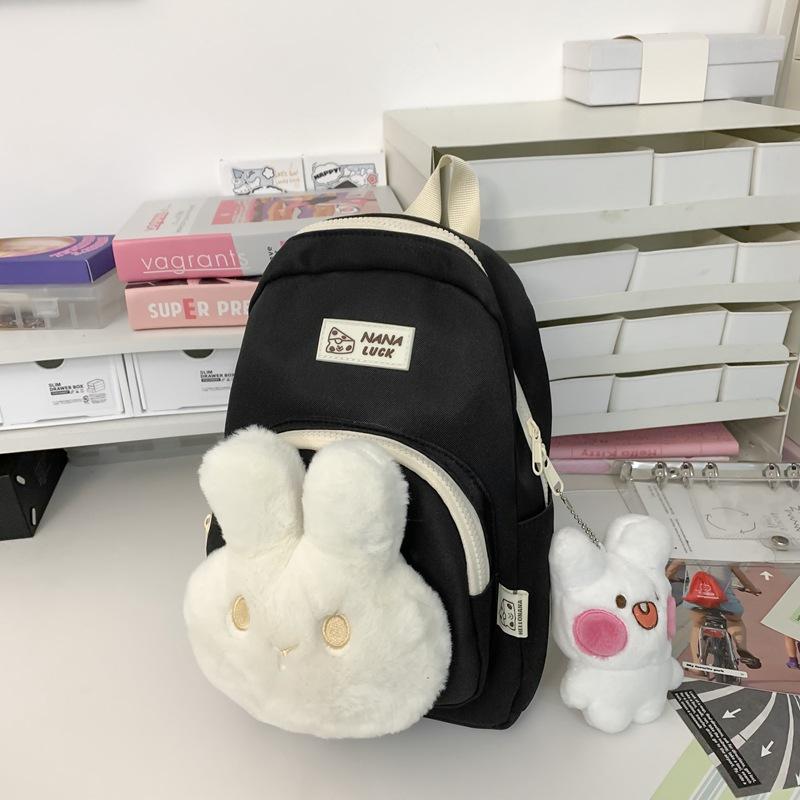 

Cute bunny cartoon backpack new outing doll small backpack light primary school bag girl чорний