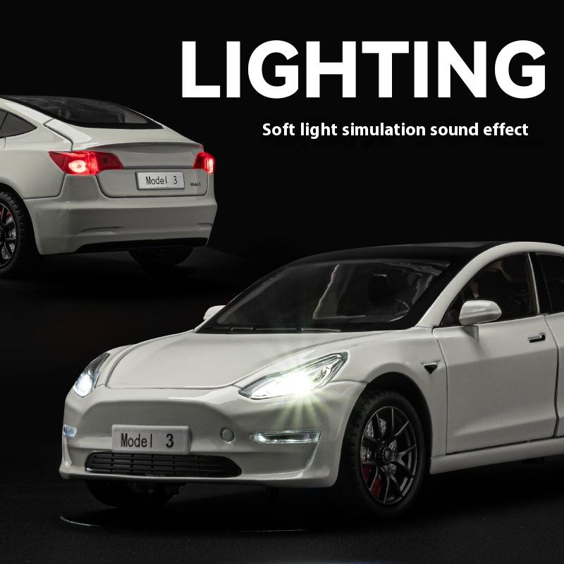 1/24 Scale Tesla Model3 Towing RV Alloy Model, Open Door Car Ornaments for Children's Sound and Light Toys To Give Gifts To Boys