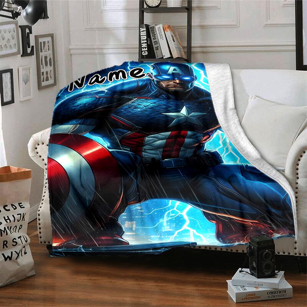 Custom Name "Captain America: Thunderous Hero" blanket for Couch & Bed, Plush Cozy Fuzzy Blanket Super Soft & Warm Blankets for Fall and Winter. 09082