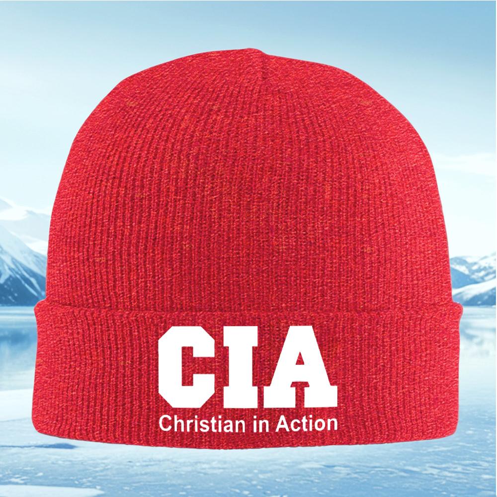 

White text CIA Christian in Action Men Women Unisex Knitted Hat Beanie Pullover Cap Winter Thermal Warm Christmas Outdoor Cyclin