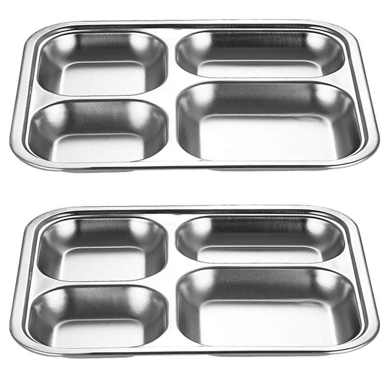Stainless Steel Dining Plate Compartment Plate Children Fruit Snack Tray Baby Durable Bowl Kitchen Grill Plate Tableware