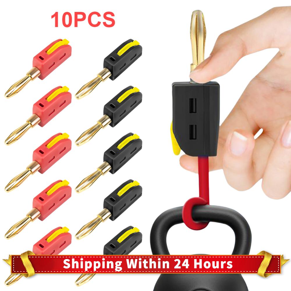 10Pcs 4mm High Current Plugs Solder-Free Gold-Plated Banana Connector Self-Locking Lantern Buckle Plug for Home Office