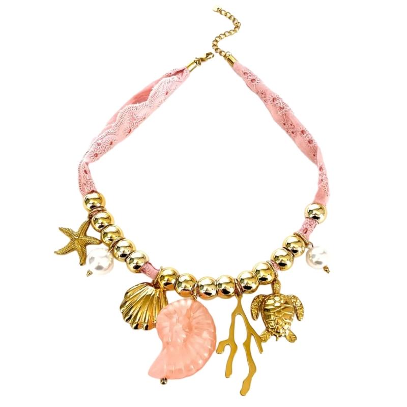 

Lightweight Necklace Ocean Themed Neckchain Jewelry With Realistic Shell Charm, Strong Stainless Steel Neckwear 1