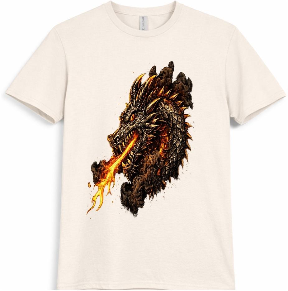 Dragon T Shirt Fire Breathing Dragon Head Fantasy Graphic Vintage Tee