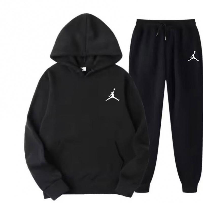 Versatile Unisex Autumn-Winter Hoodie & Jogger Set with Plus Velvet