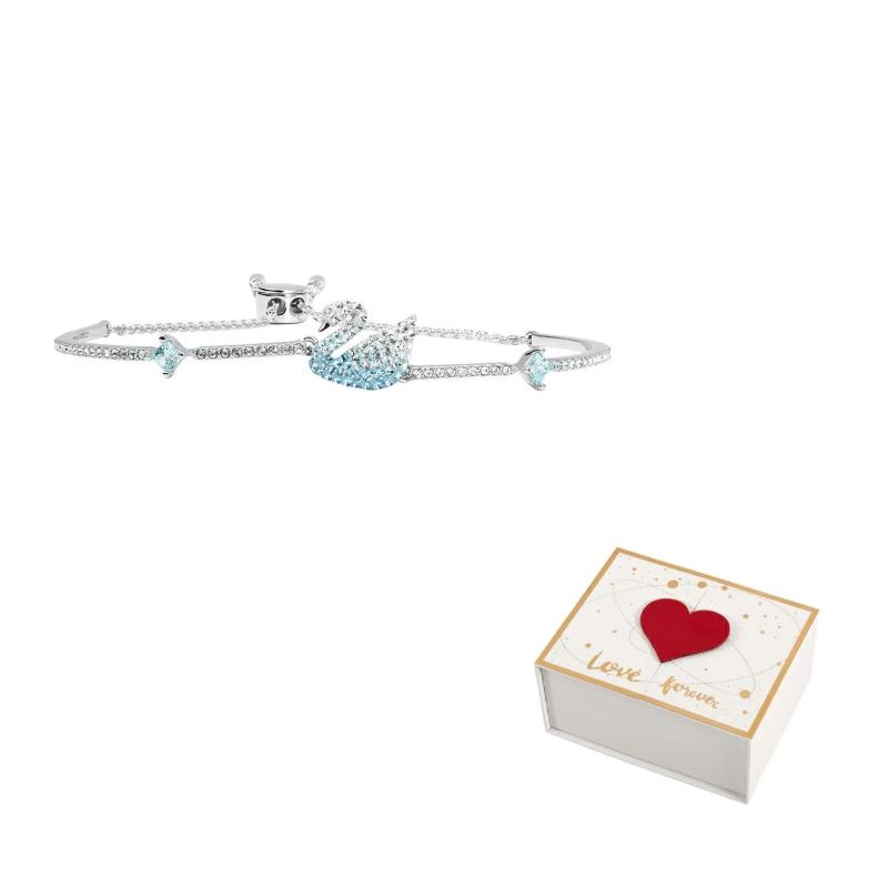 Swarovski Swan Rhodium plated Bangles Womens Blue F-white gift box