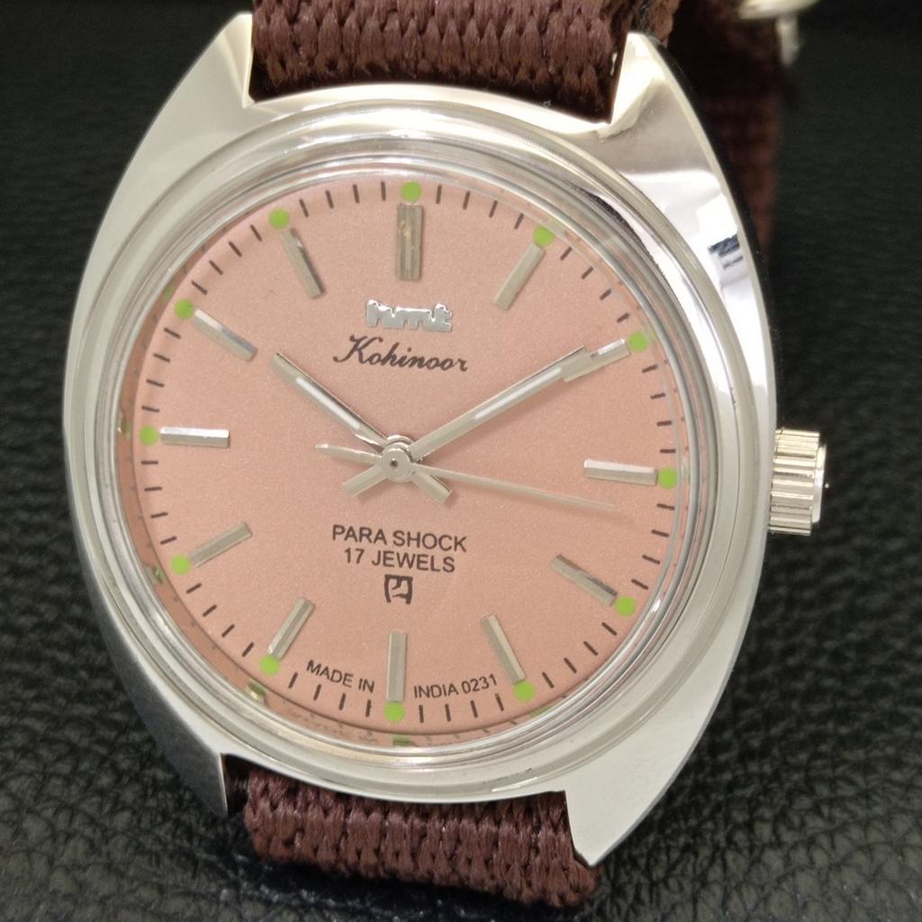 HAND-WINDING VINTAGE HMT KOHINOOR INDIAN MENS PINK COLOR DIAL WATCH A441044-4 HT-a441044