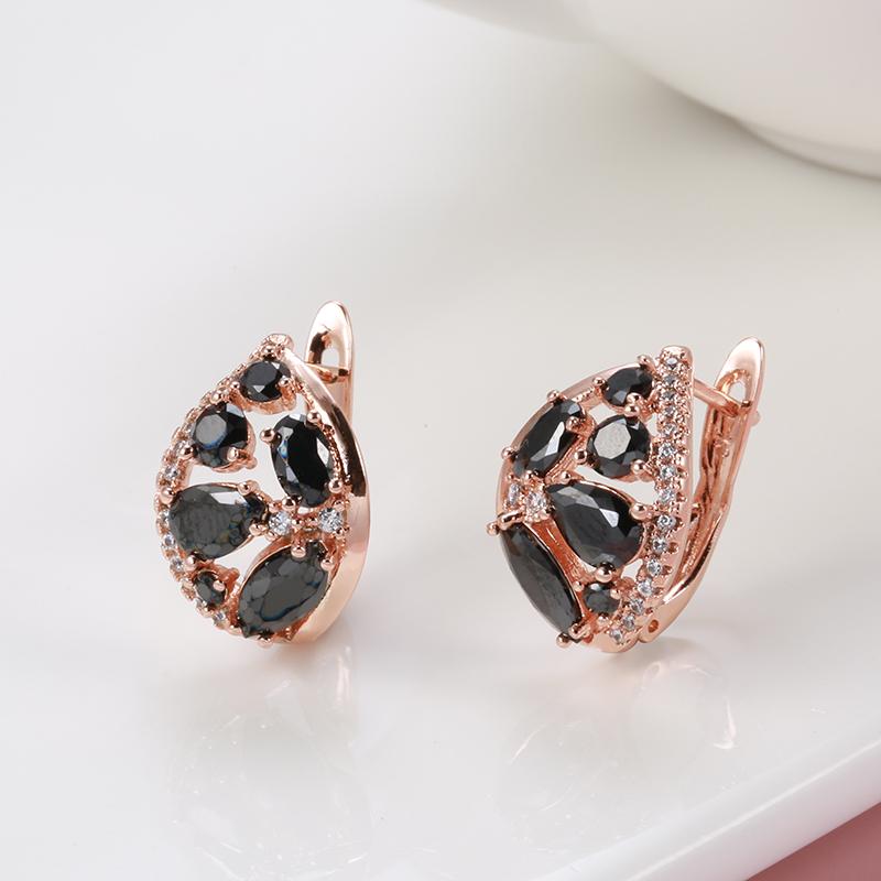 Neue Luxus Natur Schwarze Zirkon Ohrringe Für Frauen Vintage Braut Hochzeitsohrringe Roségold Echtschmuck Partygeschenk
