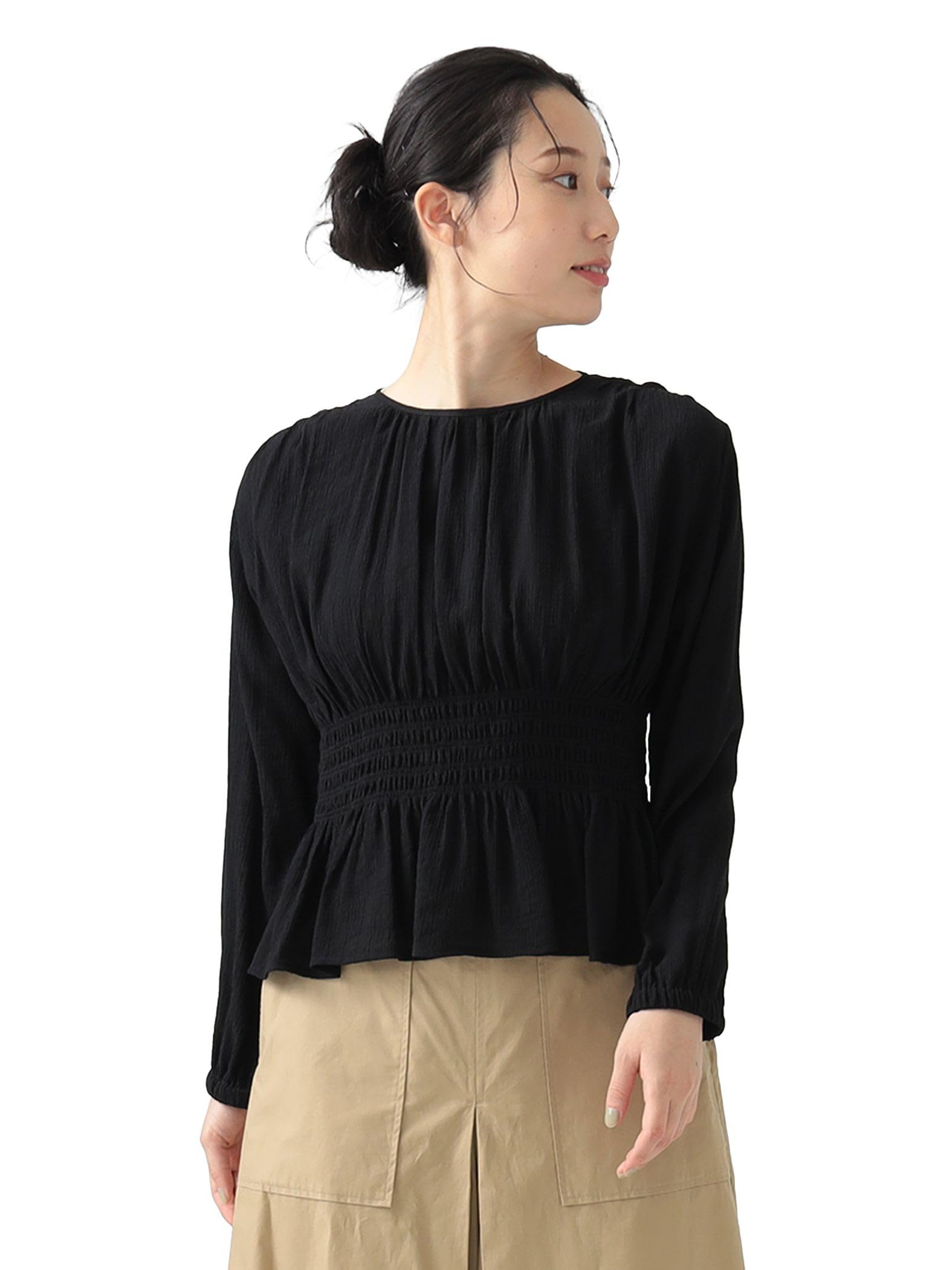 

B:MING LIFE STORE by BEAMS Women s Shirred Blouse (S-M) Black