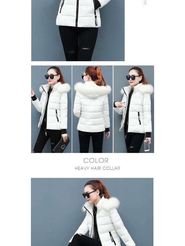 Damen Winter Kurze Baumwolljacke mit Pelzkragen - Slim Fit und Verdickt für Wärme