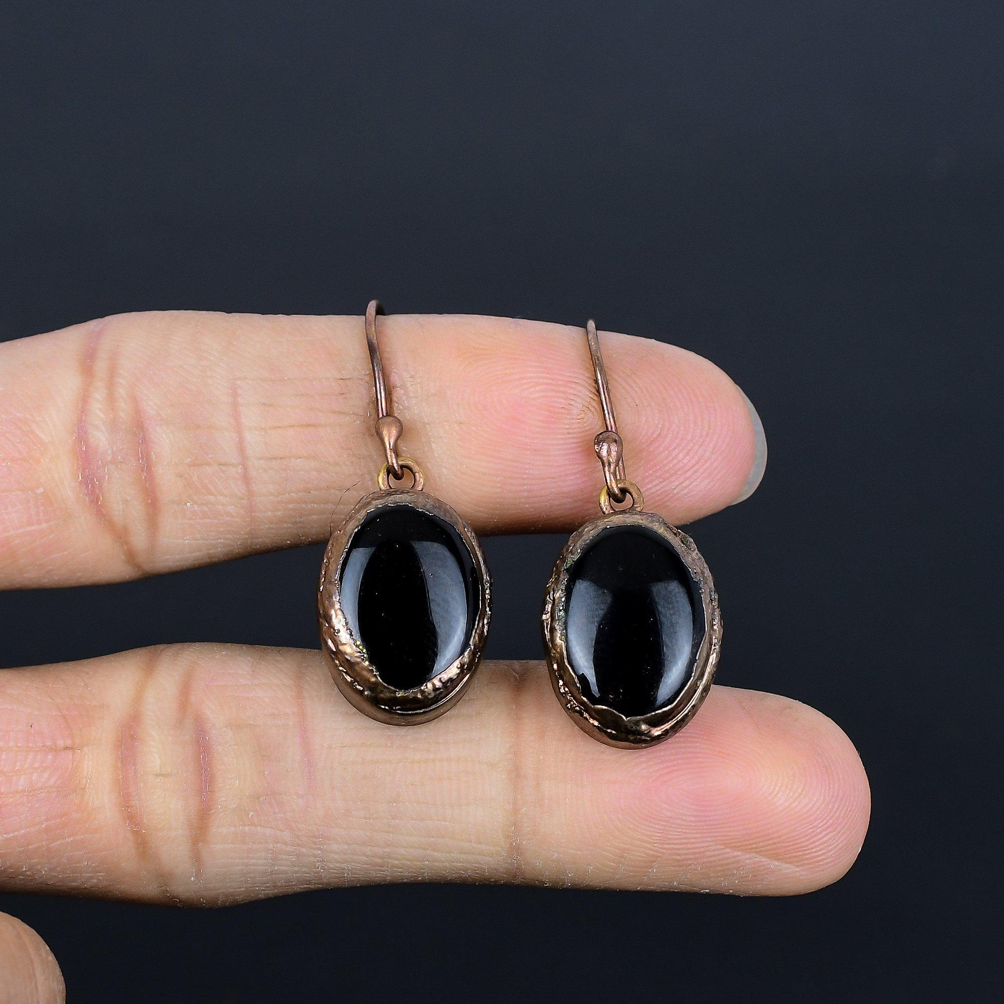 

Серьги из черного оникса с гальванопокрытием медью, серьги ручной работы с драгоценными камнями ко Дню памяти 2.55 Inches