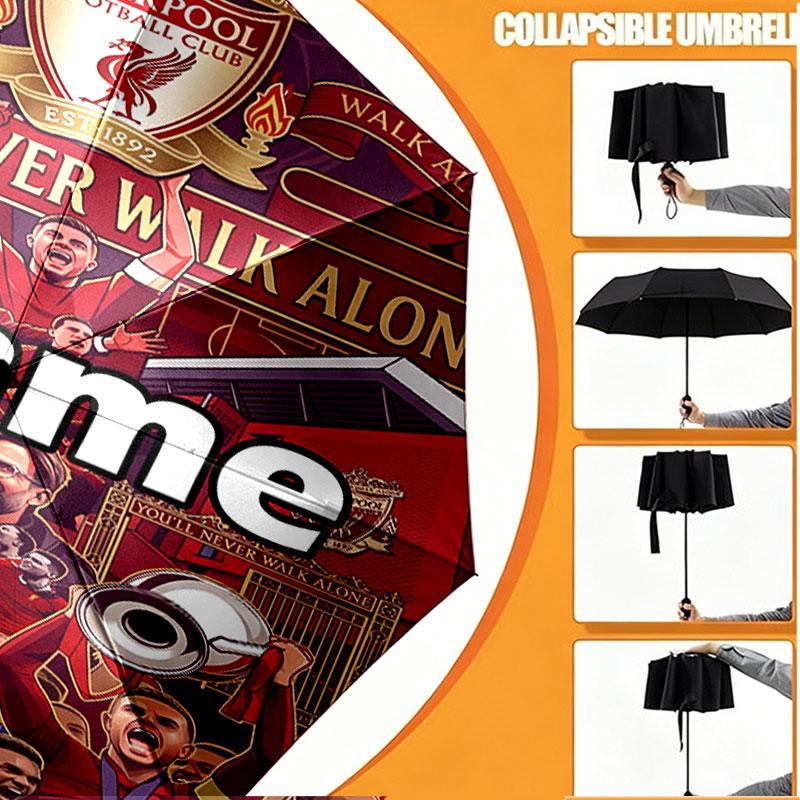 Custom Name Personalized Liverpool Football Club Print Umbrella, Auto Open Close, 8‑Rib Sturdy Frame, Commute Camping Hiking Use, Birthday Gift