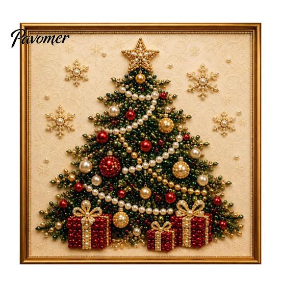 Relaxing Hobby for Adults Xmas Faux Pearl Painting Kit, Christmas 3D Art DIY Winter Scene Set Holiday Craft Project Adults, Festive Home Wall Decor