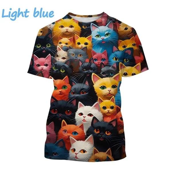 

Футболка с милым рисунком кошки для мужчин и женщин, забавные футболки с коротким рукавом и 3D-принтом с изображением животных, повседневные футболки с круглым вырезом 6XL