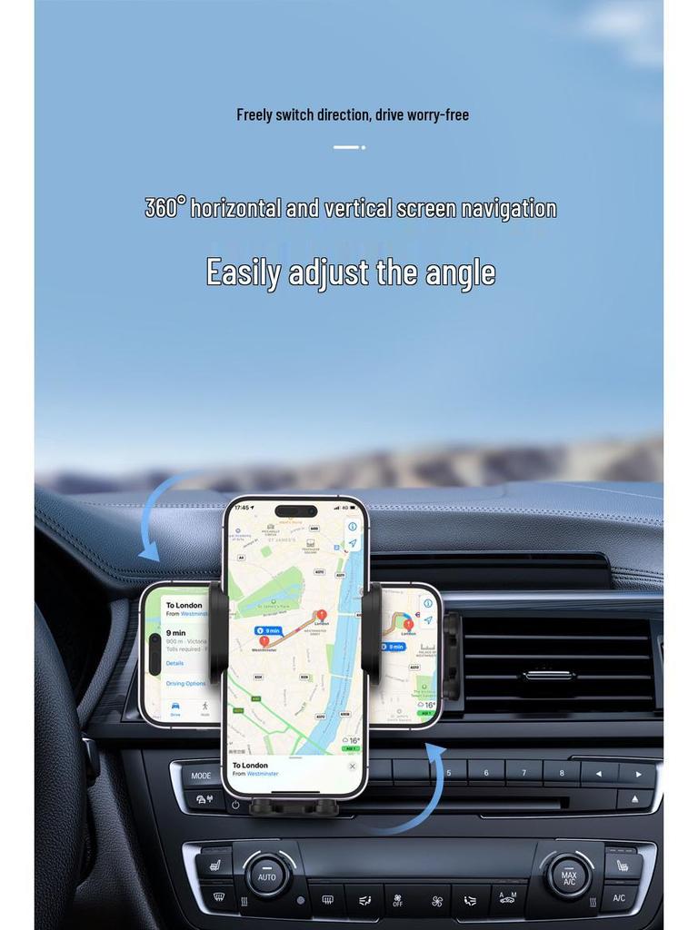 15W Car Wireless Charger & Phone Holder for Apple & Android with Three-Axis Linkage