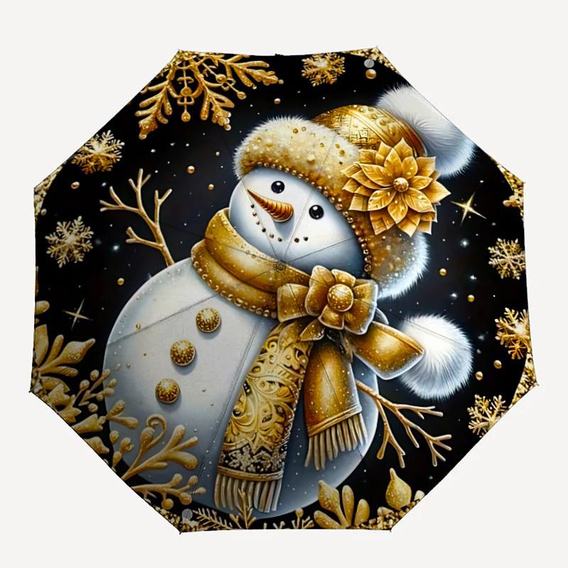 1pc Winter Wonderland Snowman Automatic Folding Umbrella   Compact 8 Rib Design, Durable Iron Frame for Travel, Outdoor,  a0920077