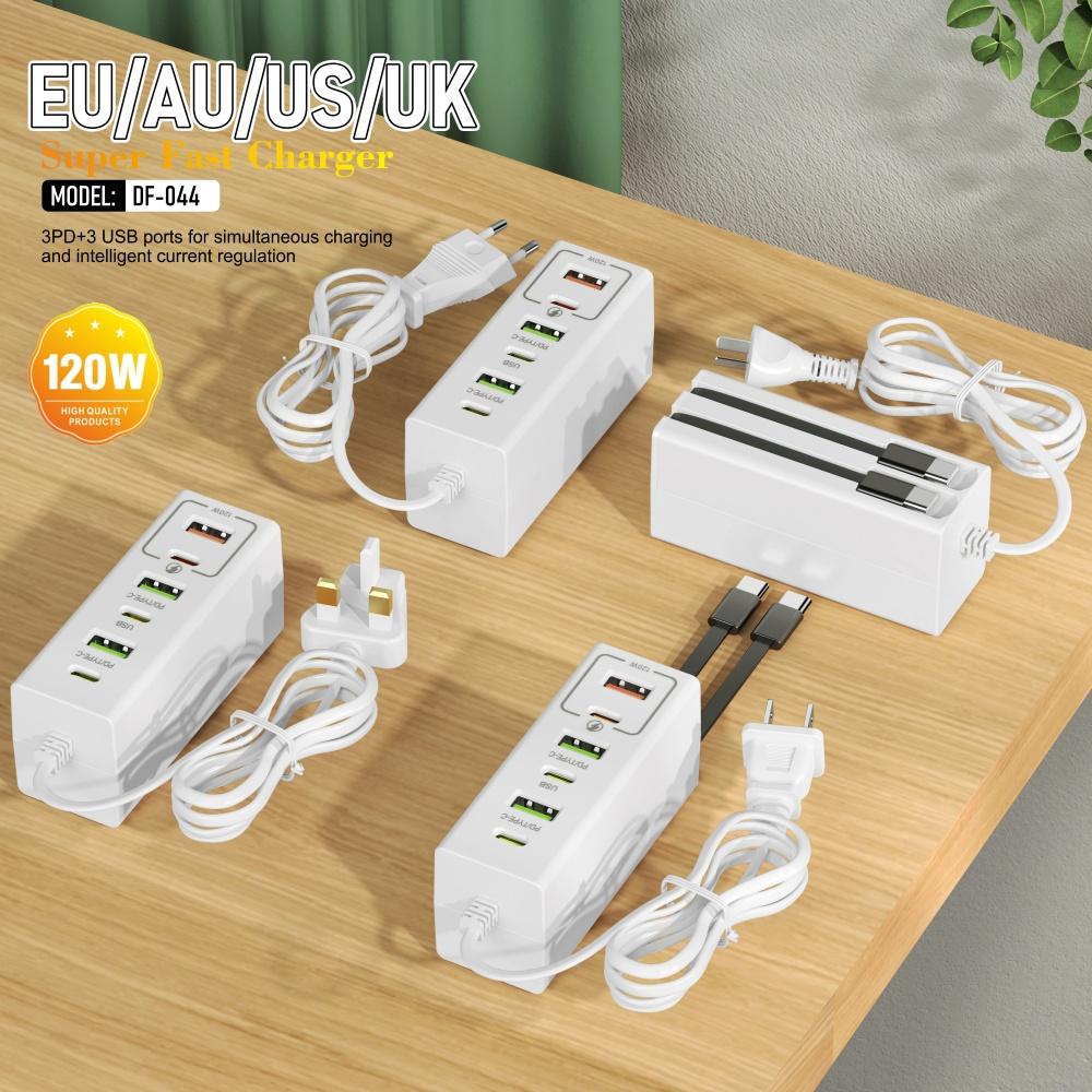 Total 120W USB Power Strip Type C Mobile Phone Charger Fast Charging Electrical Socket Power Strip EU US UK Plug Wall Adapters