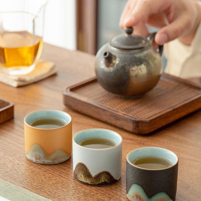 Ceramic Tea Cup Porcelain Painted Teacups Chinese Kungfu Cup Retro Coffee Mug Ceramic Glaze Painted Tea Cup Gift To Friends