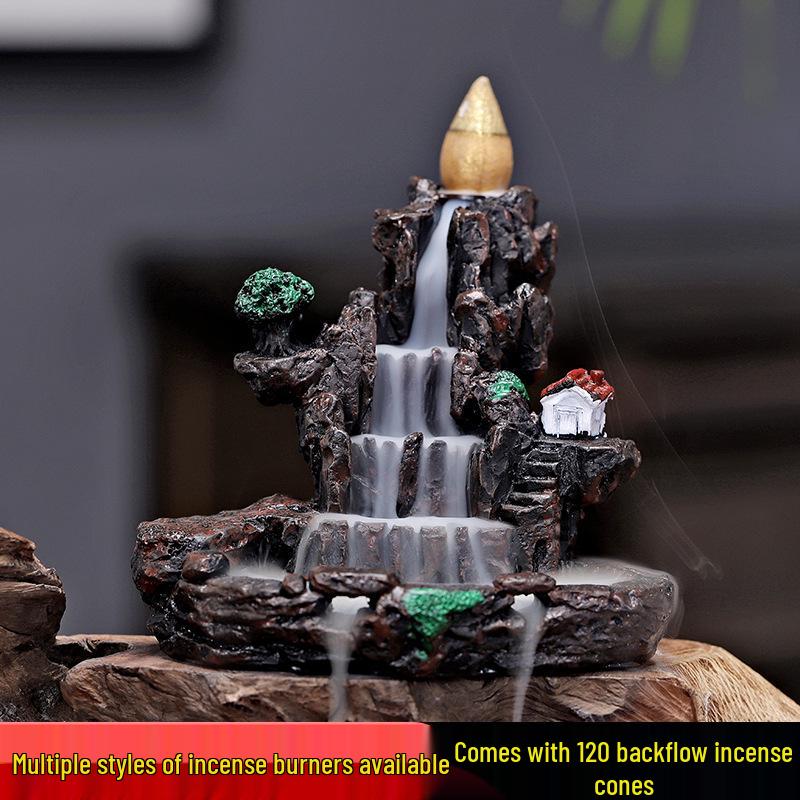 Creative Resin Backflow Incense Burner with Flowing Cloud Smoke Effect and Incense Cones - Entrance Ornament