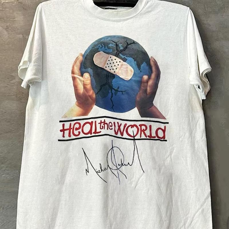 Heal The World Michael Jackson Album Cover Unisex Summer Casual Short Sleeve T-Shirt Vintage Ruffian Handsome Half Sleeve Tide