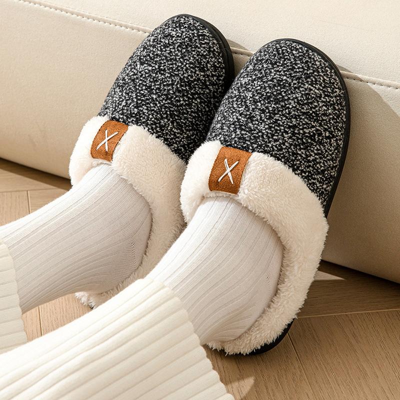 Lucyever Home Indoor Cotton Slippers for Women 2024 Casual Warm Thick Plush Winter Slides Woman Flat Heels Non-Slip Flip Flops