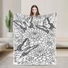 Butterfly Floral Line Doodle Blanket Warm Soft Throw Blanket Winter Travel Office Couch Chair Sofa Bed Fashion Bedspread