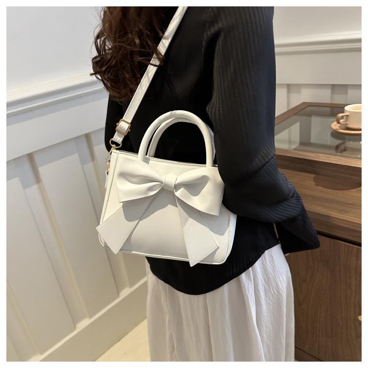 Cute Bowknot Handbag for Women, Simple Solid Color Shoulder Crossbody Bag, Street Style Small Square Purse CLE