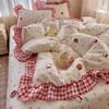 Sleep Grid Bed Cover Style Korean Cotton French Lace Four Piece Set