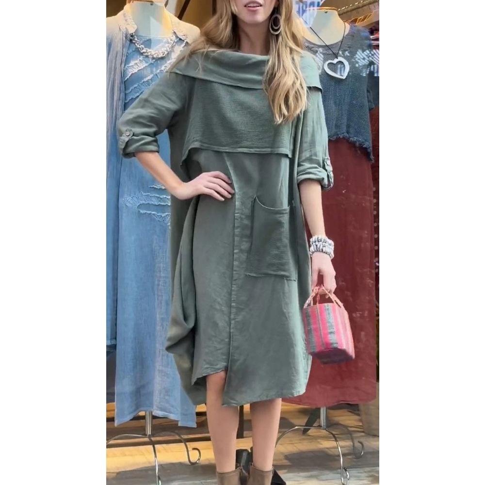 

Новое повседневное однотонное свободное платье для женщин на весну и лето S армия зеленый