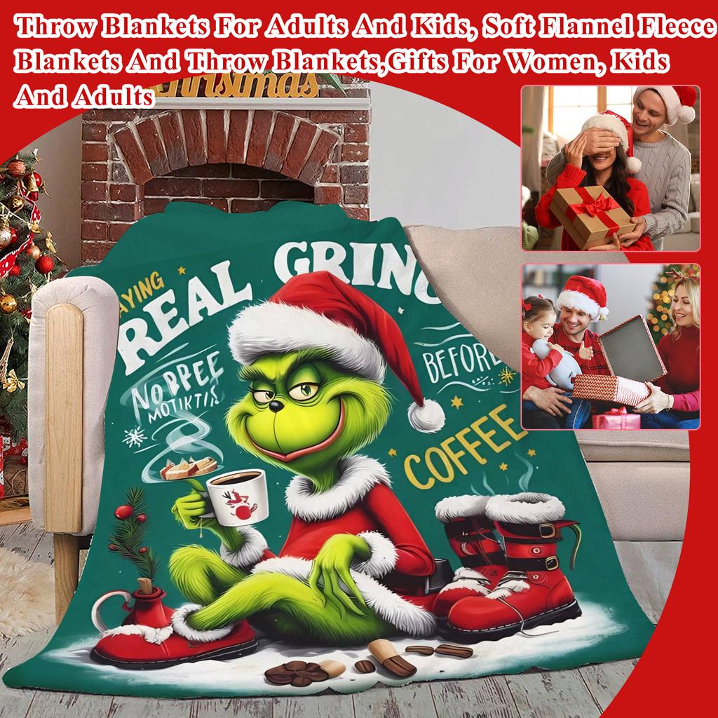 Printed Blanket Christmas Green Flannel Blanket Conditioning Lunch Break Blanket