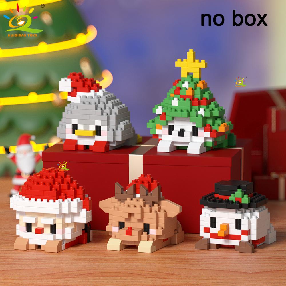 HUIQIBAO MOC Christmas Model Elk Deer Santa Claus Building Block City Snow House Xmas Tree Bricks Set Toy for Children Kids Gift