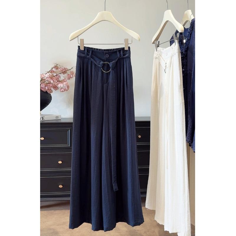 

Linen ice silk Yamamoto culottes women s spring and summer thin elastic waist, thin and drooping feeling, big swing fluttering casual wide-leg pants S темно-синий