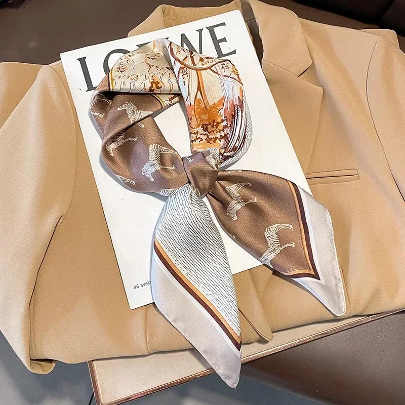 Fashion Scarves for Women Shawl Horse Print Silk Satin Hijab Scarf Female 70*70cm Luxury Brand Square Shawls Scarfs For Ladies