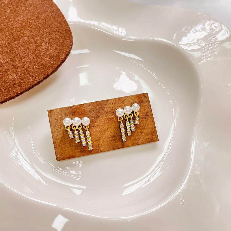 Temperament Pearl Two Earrings, Camellia Rose Bow Front And Rear Large Pearl Stud Earrings