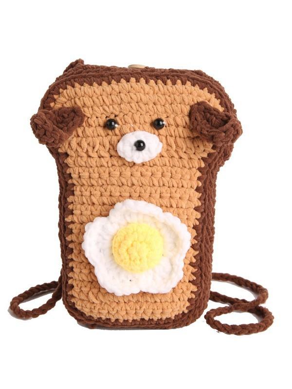Handcrafted Cartoon Woolen Breadshaped Crossbody Bag For Casual Daily Use