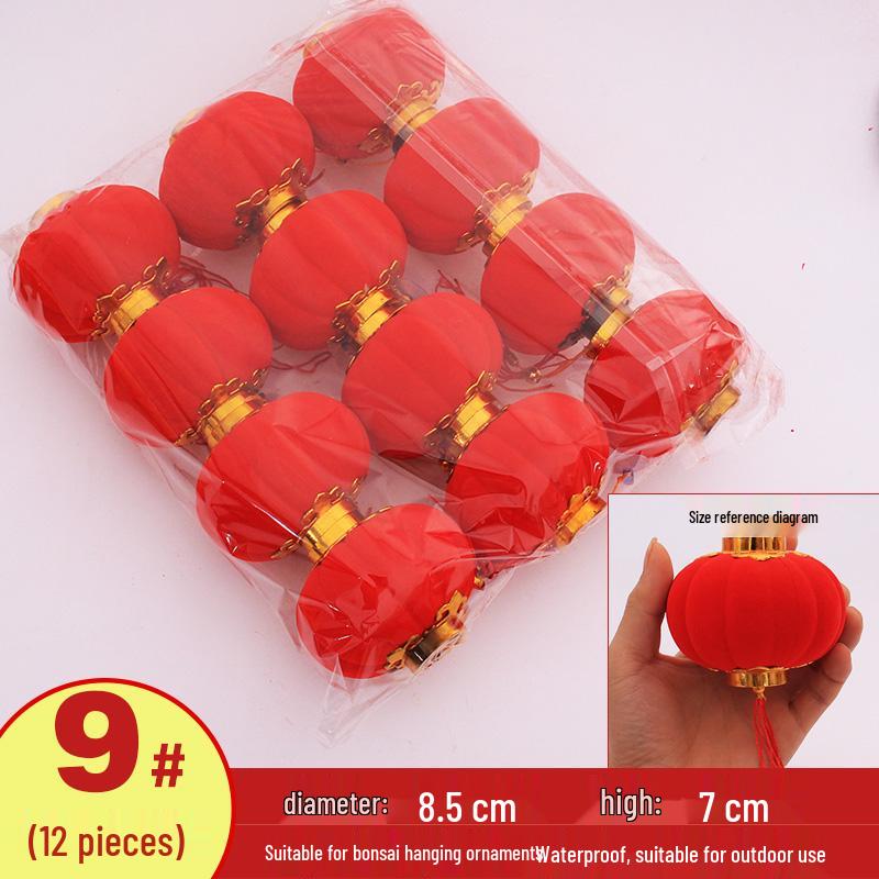 Handmade Red Flocked Lantern Ornaments for Trees: Chinese-Style New Year and Wedding Decorations