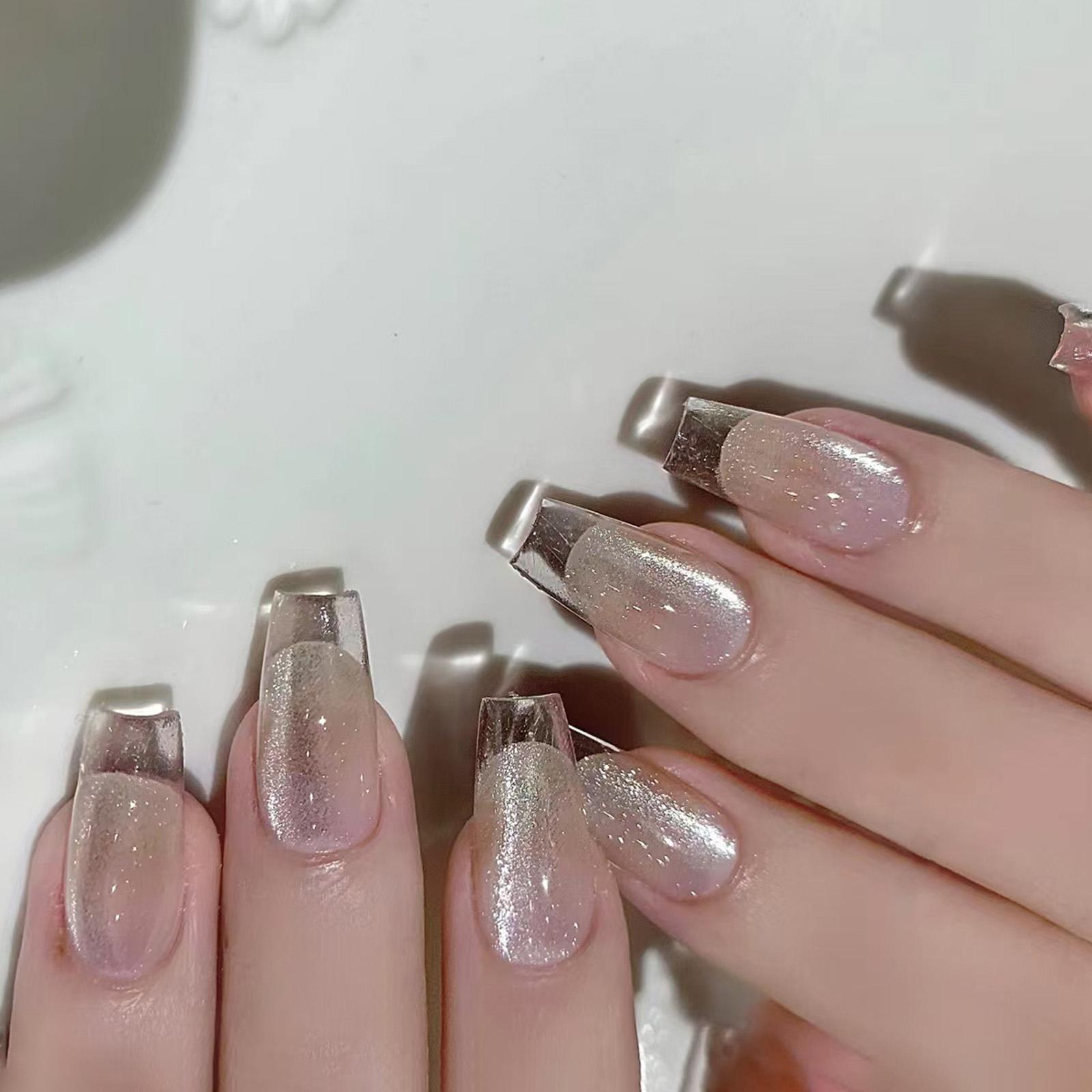 

Накладные ногти «кошачий глаз», стеклянные ногти-гроб, акриловые накладные ногти, многоразовые самоклеящиеся ногти для DIY нейл-арта, маникюрные украшения