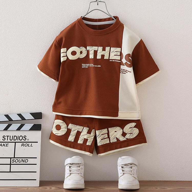 Trendy Summer Outfit Set For Boys Soft Cotton Short Sleeve Top And Shorts For Kids